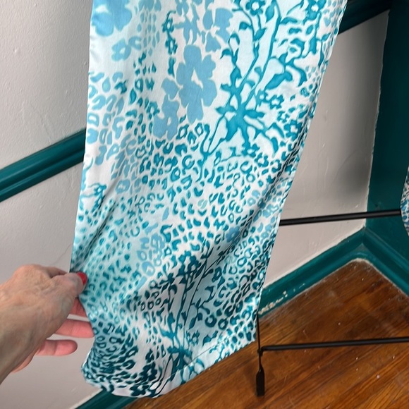 Full length, blue, turquoise and white stretch and tie waist Natori sleep pants - Picture 6 of 6